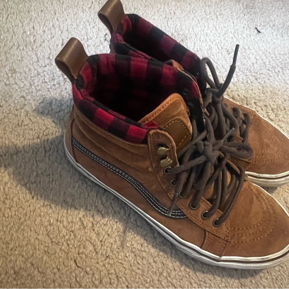 Brown High-Top Sneakers with Plaid Lining